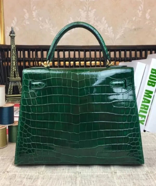 Hermes Kelly Bag 32 Crocodile leather Green - Image 6