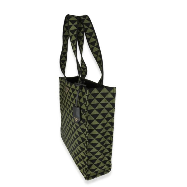 Black Green Jacquard Triangolo Symbole Shopping Tote - Image 2