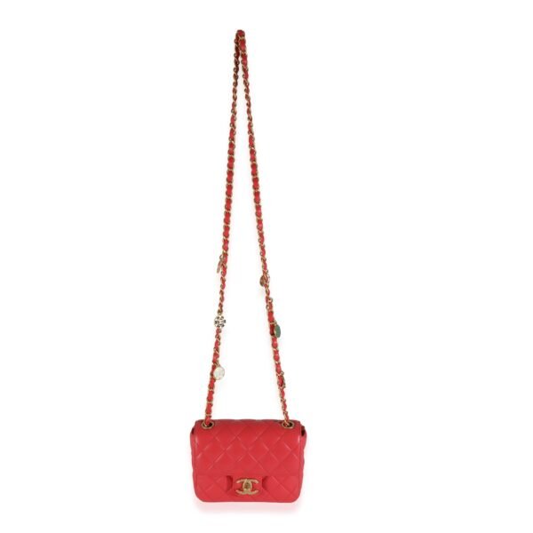Red Quilted Lambskin Coco Pins Mini Flap Bag - Image 8