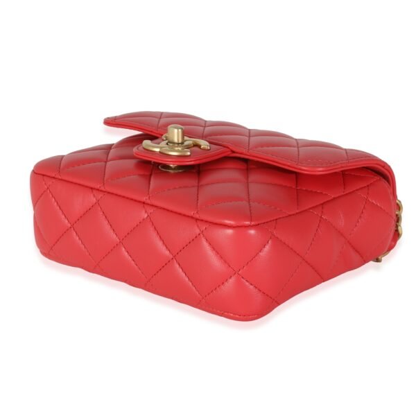 Red Quilted Lambskin Coco Pins Mini Flap Bag - Image 7