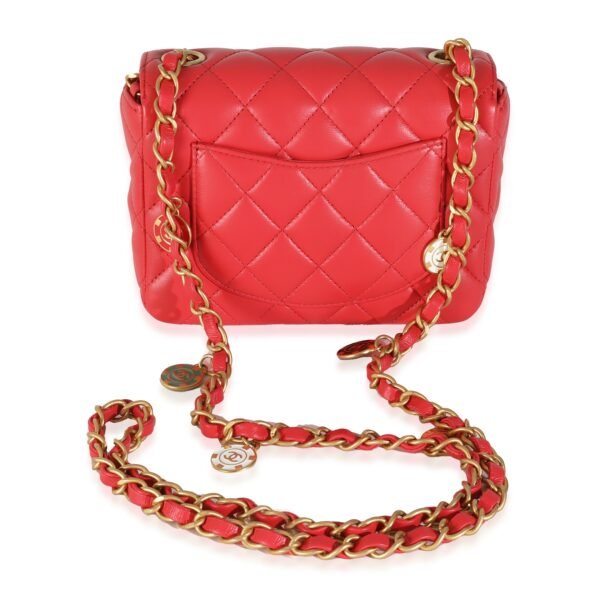 Red Quilted Lambskin Coco Pins Mini Flap Bag - Image 4