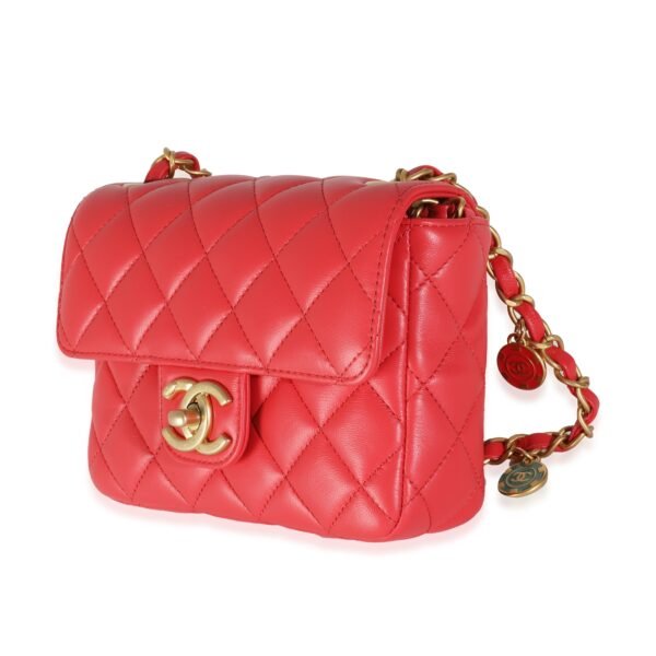 Red Quilted Lambskin Coco Pins Mini Flap Bag - Image 2