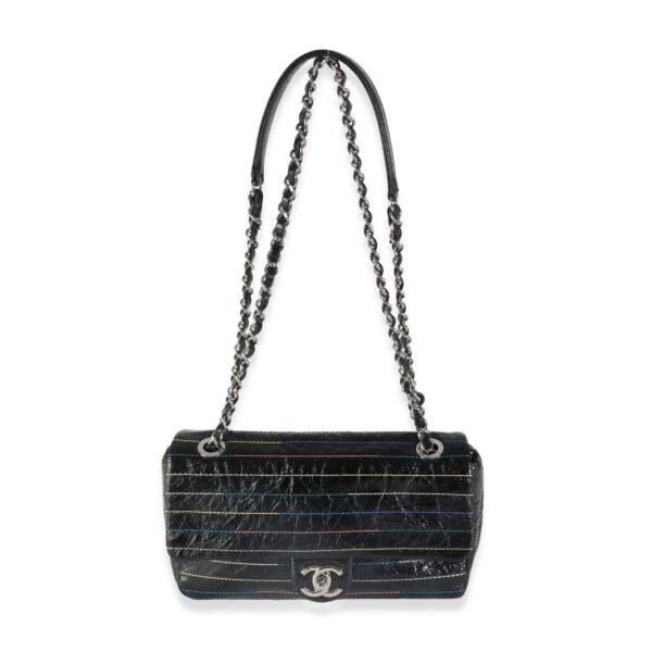 Black Crinkle Patent Multicolor Stitch Single Flap Bag - Image 8