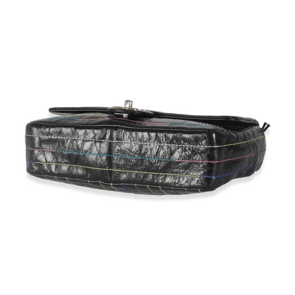 Black Crinkle Patent Multicolor Stitch Single Flap Bag - Image 7