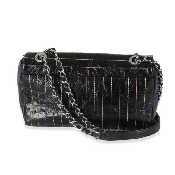 Black Crinkle Patent Multicolor Stitch Single Flap Bag - Image 4