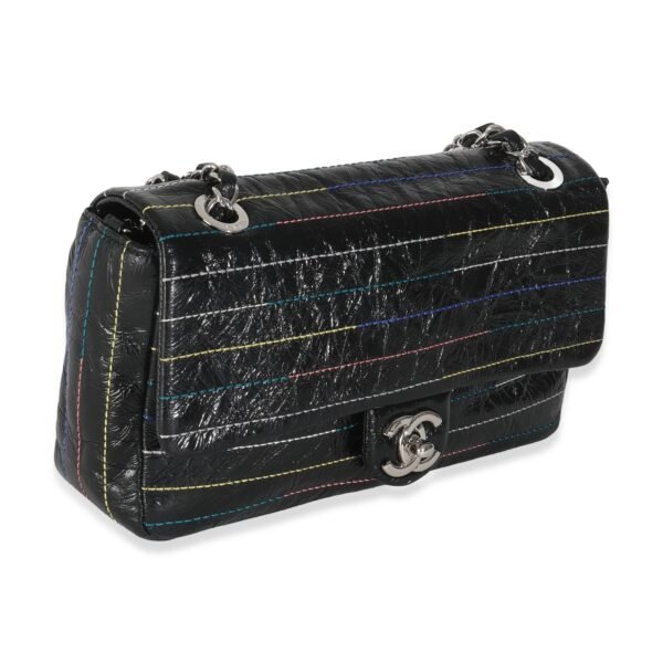 Black Crinkle Patent Multicolor Stitch Single Flap Bag - Image 3