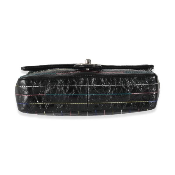 Black Crinkle Patent Multicolor Stitch Single Flap Bag - Image 5