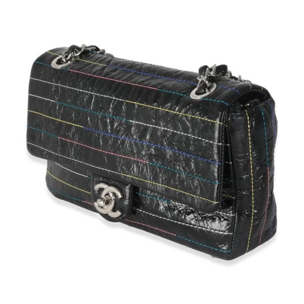 Black Crinkle Patent Multicolor Stitch Single Flap Bag - Image 2