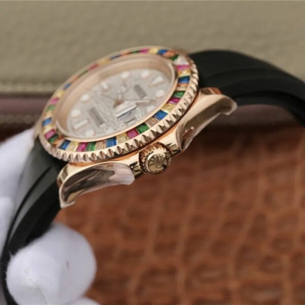 YACHT MASTER 1 GOLDEN DIAMOND BEZEL & DIAL RUBBER STRAP 40MM - Image 6