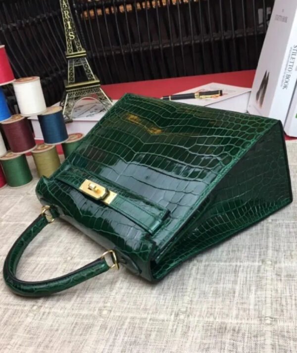 Hermes Kelly Bag 32 Crocodile leather Green - Image 7