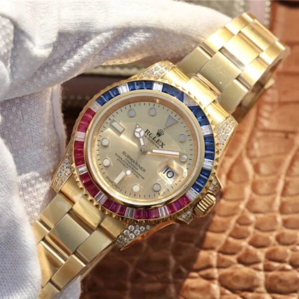 SUBMARINER GOLDEN BLUE / RED DIAMOND GOLD DIAL 40MM - Image 2