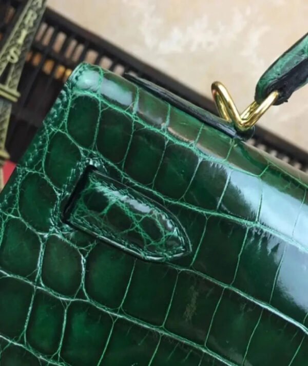 Hermes Kelly Bag 32 Crocodile leather Green - Image 3