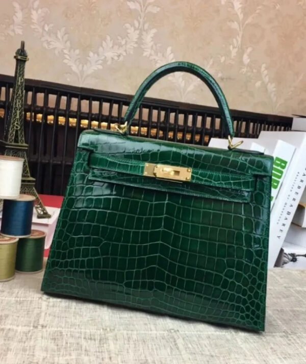 Hermes Kelly Bag 32 Crocodile leather Green - Image 11
