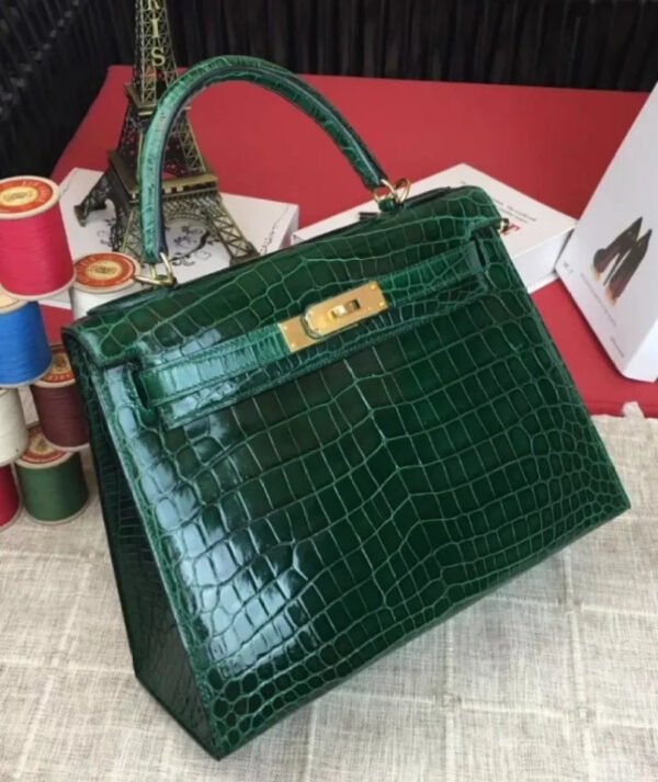 Hermes Kelly Bag 32 Crocodile leather Green - Image 10