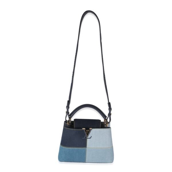Navy Blue Patchwork Denim Capucines BB - Image 8