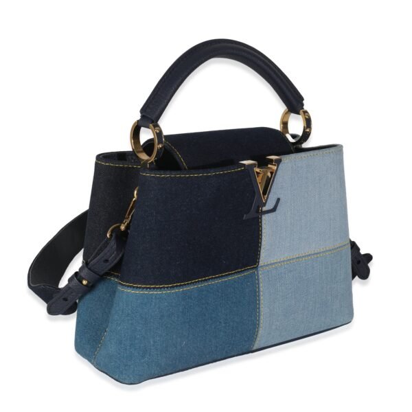 Navy Blue Patchwork Denim Capucines BB - Image 3