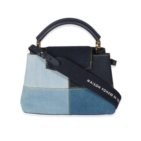 Navy Blue Patchwork Denim Capucines BB - Image 4