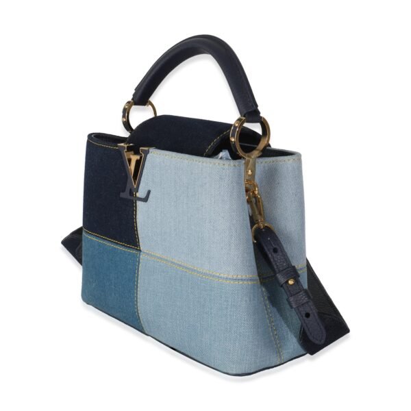 Navy Blue Patchwork Denim Capucines BB - Image 2